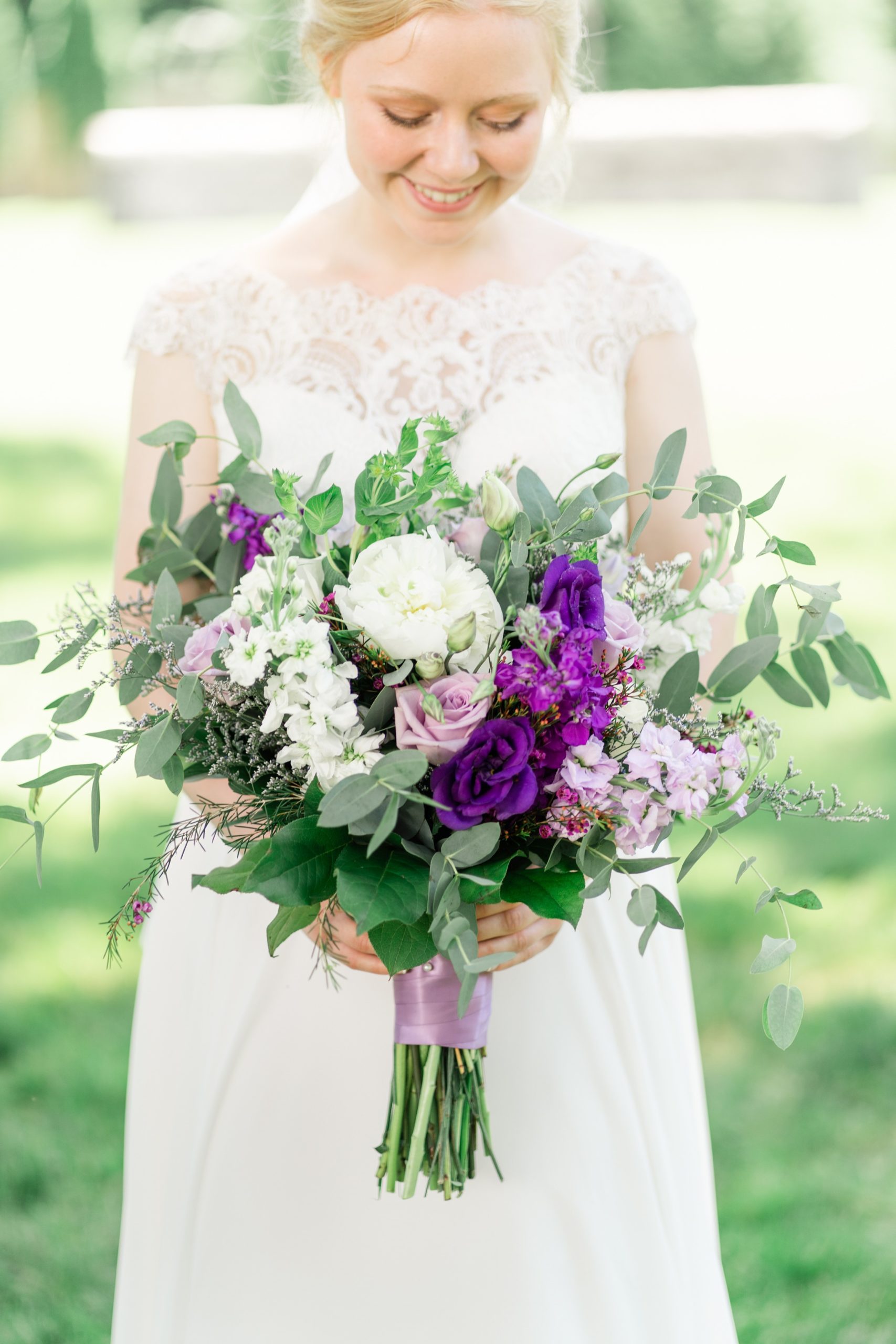 Northfield Wedding Photographer Bridesmaids Purple and White Floral Bouquet