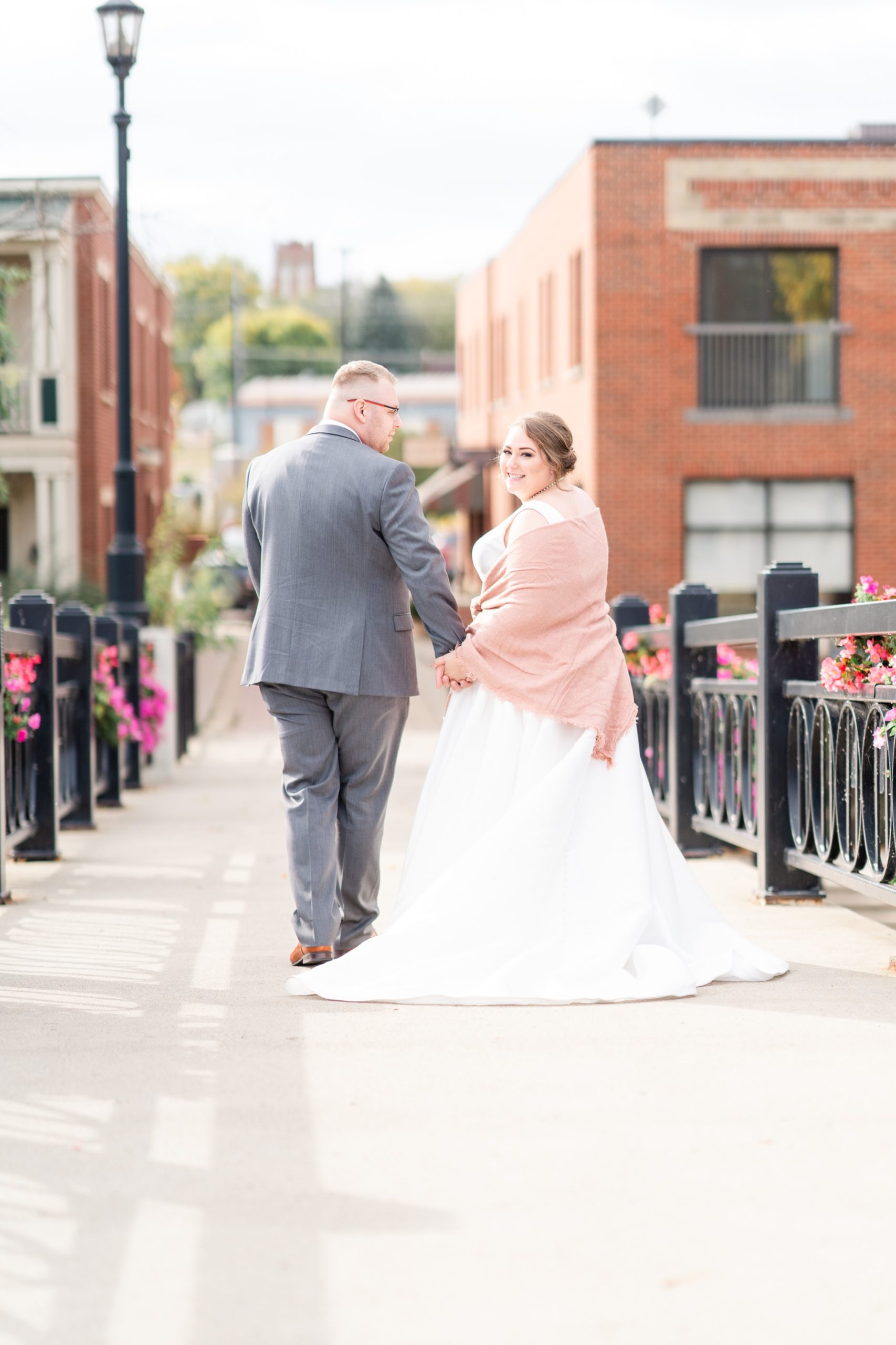 Bride and Groom on Downtown Bridge Northfield Minnesota