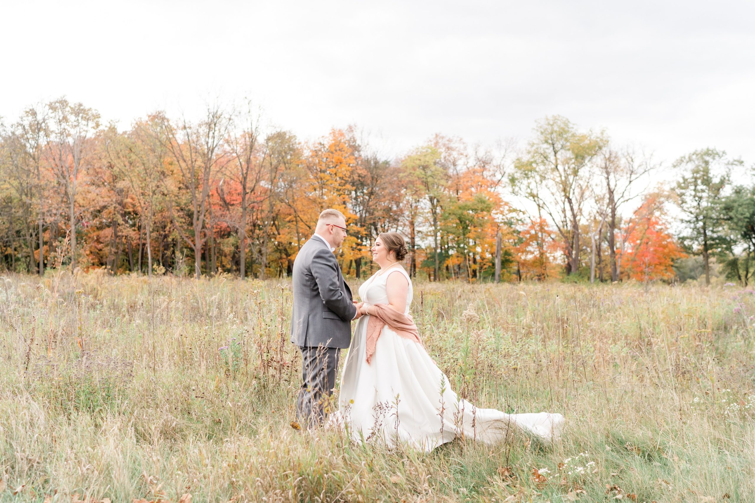 Bride and Groom in meadow Northfield Minnesota